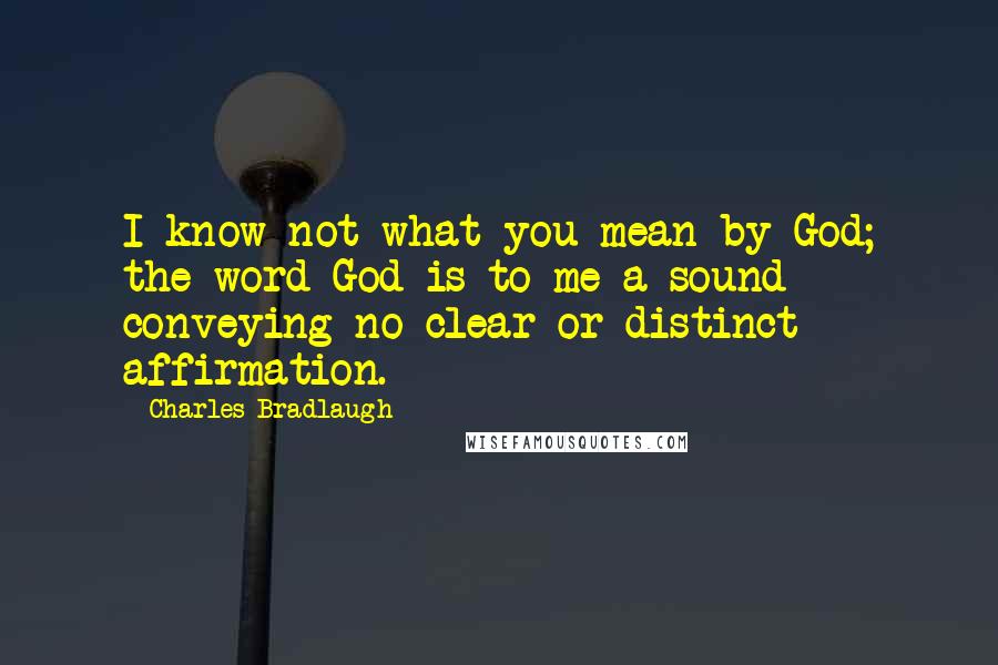 Charles Bradlaugh Quotes: I know not what you mean by God; the word God is to me a sound conveying no clear or distinct affirmation.