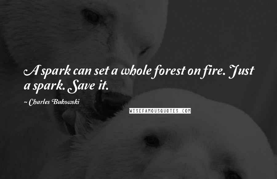 Charles Bukowski Quotes: A spark can set a whole forest on fire. Just a spark. Save it.