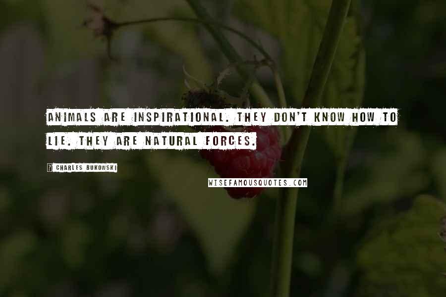 Charles Bukowski Quotes: Animals are inspirational. They don't know how to lie. They are natural forces.