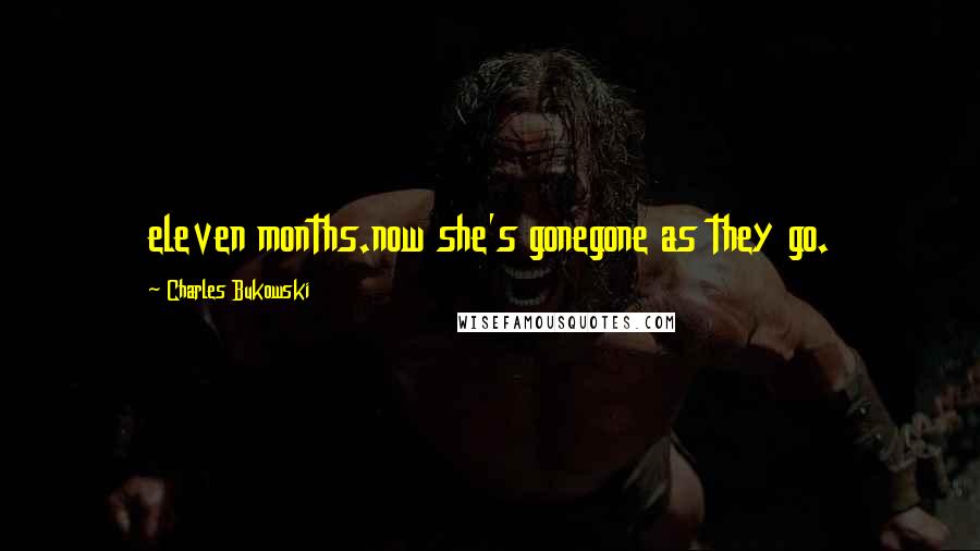 Charles Bukowski Quotes: eleven months.now she's gonegone as they go.