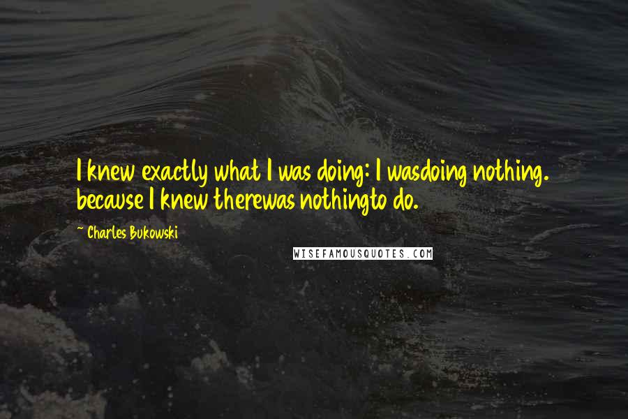 Charles Bukowski Quotes: I knew exactly what I was doing: I wasdoing nothing. because I knew therewas nothingto do.