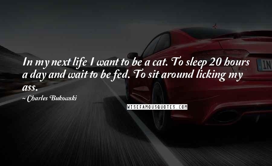 Charles Bukowski Quotes: In my next life I want to be a cat. To sleep 20 hours a day and wait to be fed. To sit around licking my ass.