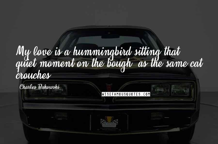 Charles Bukowski Quotes: My love is a hummingbird sitting that quiet moment on the bough, as the same cat crouches.