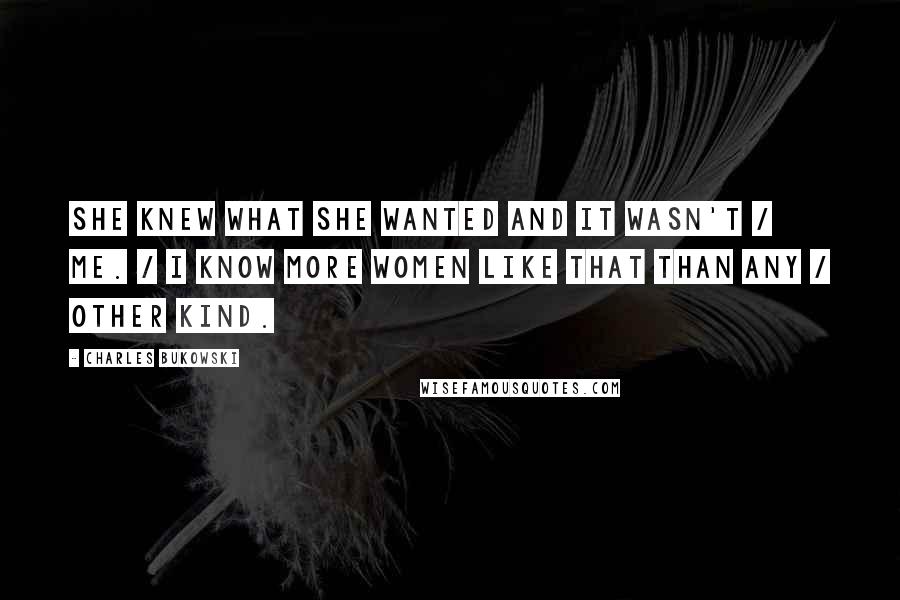 Charles Bukowski Quotes: She knew what she wanted and it wasn't / me. / I know more women like that than any / other kind.