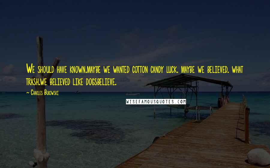 Charles Bukowski Quotes: We should have known.maybe we wanted cotton candy luck. maybe we believed. what trash.we believed like dogsbelieve.