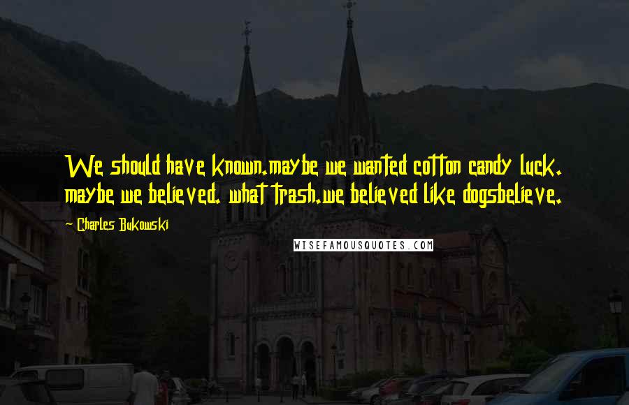 Charles Bukowski Quotes: We should have known.maybe we wanted cotton candy luck. maybe we believed. what trash.we believed like dogsbelieve.