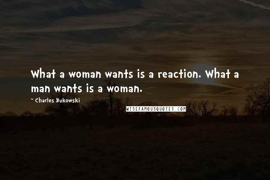 Charles Bukowski Quotes: What a woman wants is a reaction. What a man wants is a woman.