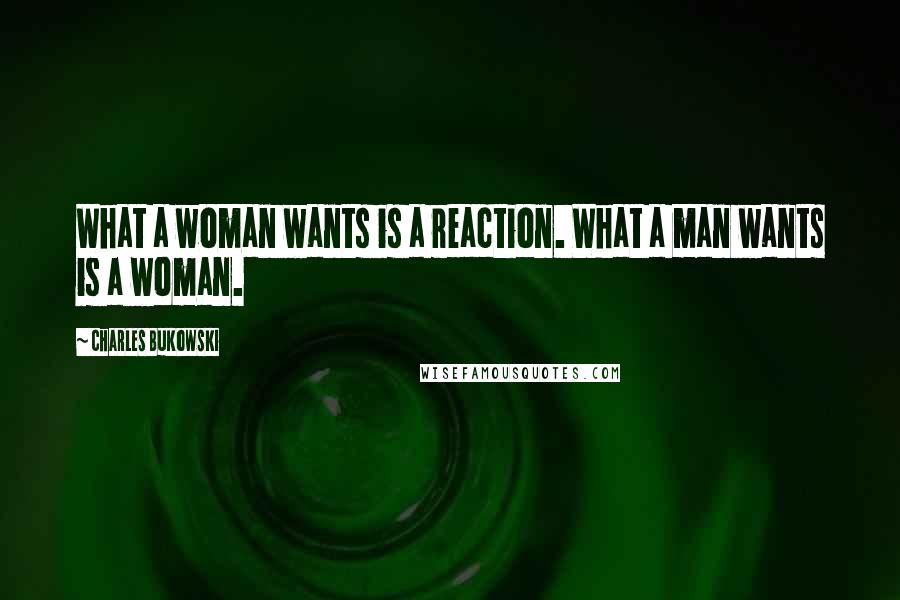 Charles Bukowski Quotes: What a woman wants is a reaction. What a man wants is a woman.