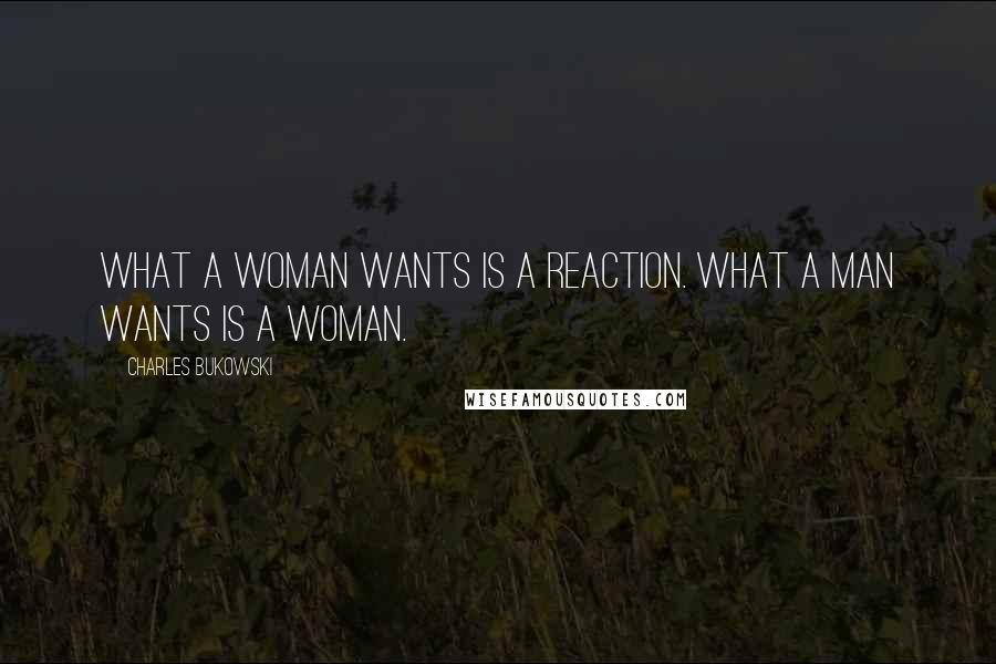 Charles Bukowski Quotes: What a woman wants is a reaction. What a man wants is a woman.