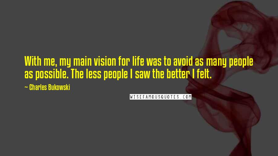 Charles Bukowski Quotes: With me, my main vision for life was to avoid as many people as possible. The less people I saw the better I felt.