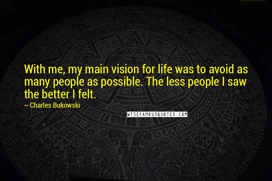 Charles Bukowski Quotes: With me, my main vision for life was to avoid as many people as possible. The less people I saw the better I felt.