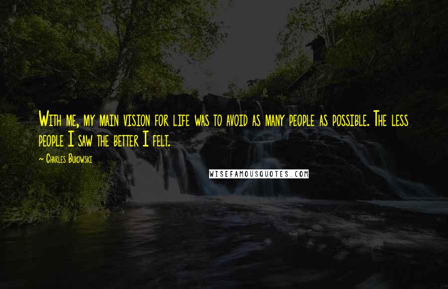 Charles Bukowski Quotes: With me, my main vision for life was to avoid as many people as possible. The less people I saw the better I felt.