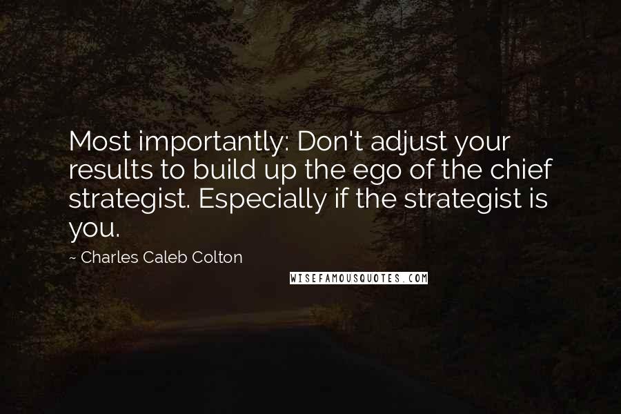 Charles Caleb Colton Quotes: Most importantly: Don't adjust your results to build up the ego of the chief strategist. Especially if the strategist is you.