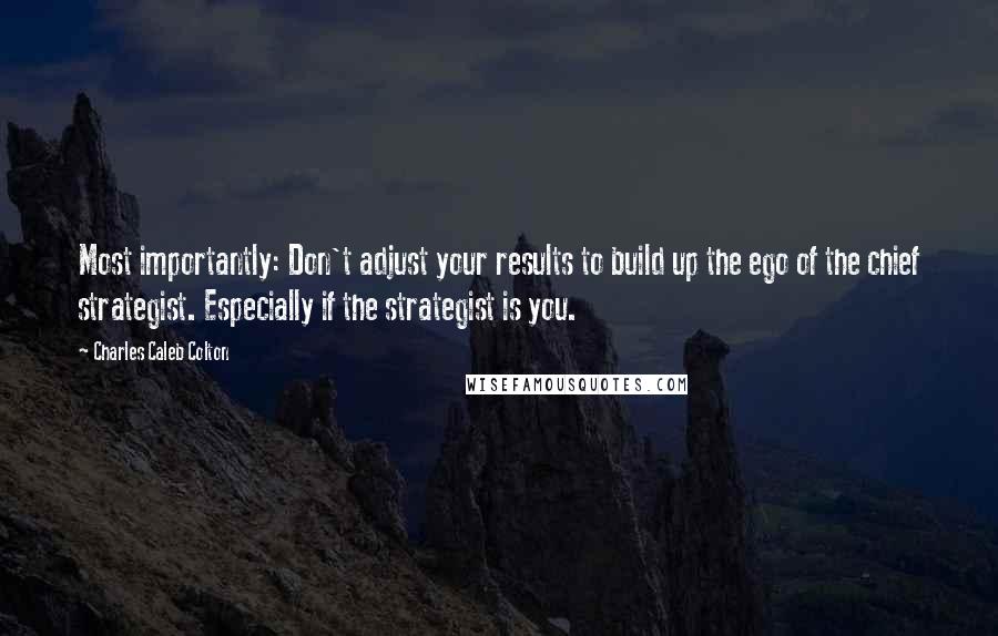 Charles Caleb Colton Quotes: Most importantly: Don't adjust your results to build up the ego of the chief strategist. Especially if the strategist is you.