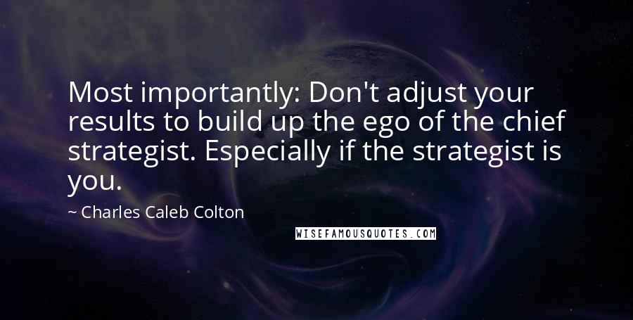 Charles Caleb Colton Quotes: Most importantly: Don't adjust your results to build up the ego of the chief strategist. Especially if the strategist is you.