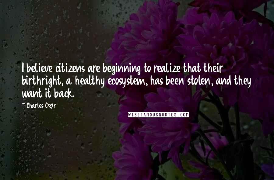 Charles Clover Quotes: I believe citizens are beginning to realize that their birthright, a healthy ecosystem, has been stolen, and they want it back.