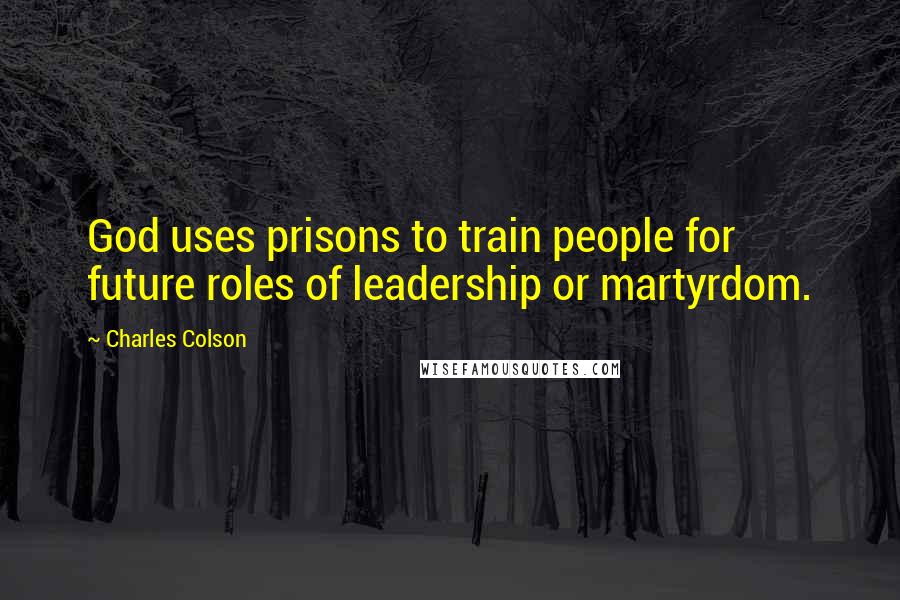 Charles Colson Quotes: God uses prisons to train people for future roles of leadership or martyrdom.