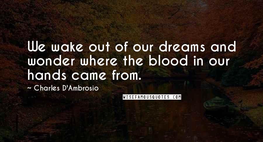 Charles D'Ambrosio Quotes: We wake out of our dreams and wonder where the blood in our hands came from.