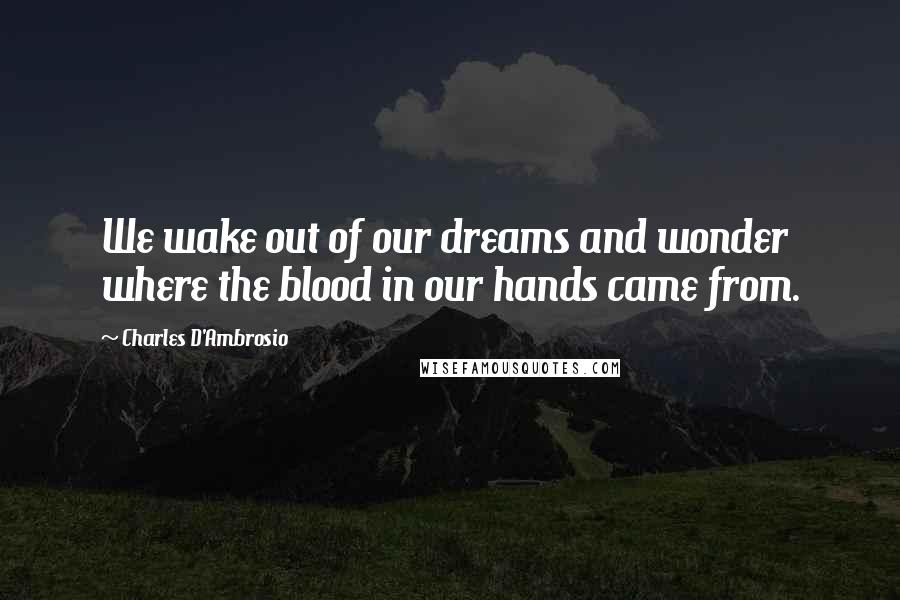 Charles D'Ambrosio Quotes: We wake out of our dreams and wonder where the blood in our hands came from.