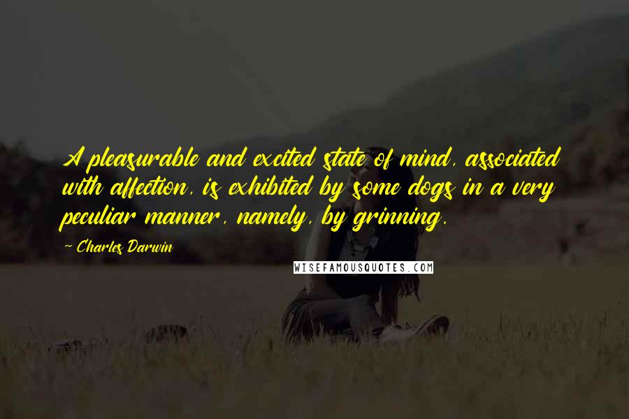 Charles Darwin Quotes: A pleasurable and excited state of mind, associated with affection, is exhibited by some dogs in a very peculiar manner, namely, by grinning.