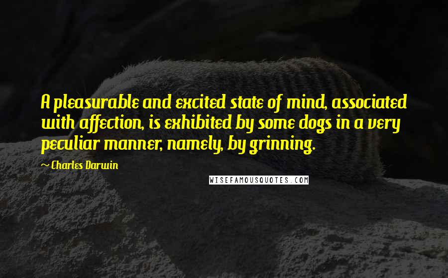 Charles Darwin Quotes: A pleasurable and excited state of mind, associated with affection, is exhibited by some dogs in a very peculiar manner, namely, by grinning.