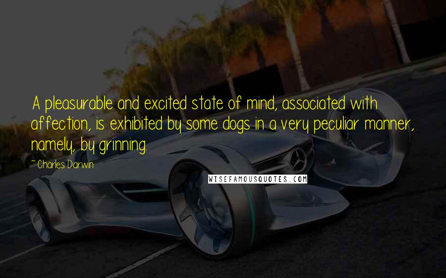 Charles Darwin Quotes: A pleasurable and excited state of mind, associated with affection, is exhibited by some dogs in a very peculiar manner, namely, by grinning.