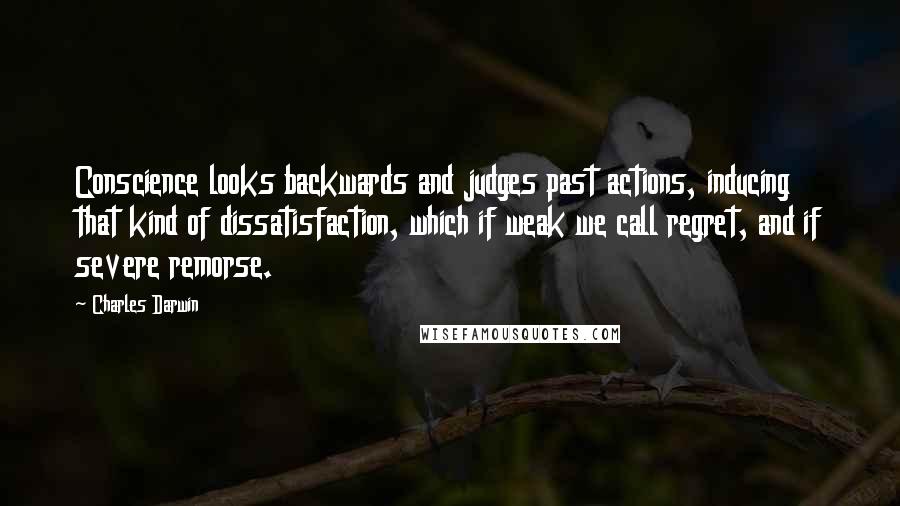 Charles Darwin Quotes: Conscience looks backwards and judges past actions, inducing that kind of dissatisfaction, which if weak we call regret, and if severe remorse.