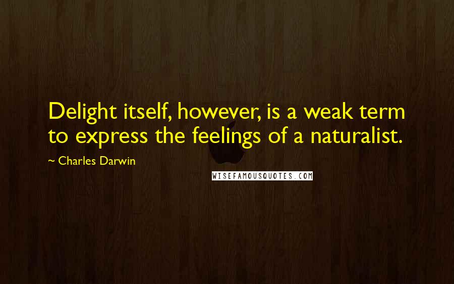 Charles Darwin Quotes: Delight itself, however, is a weak term to express the feelings of a naturalist.