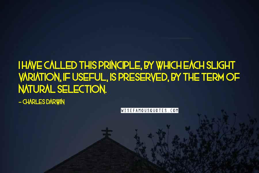 Charles Darwin Quotes: I have called this principle, by which each slight variation, if useful, is preserved, by the term of Natural Selection.