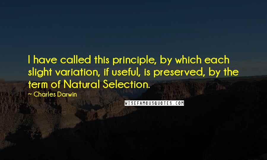 Charles Darwin Quotes: I have called this principle, by which each slight variation, if useful, is preserved, by the term of Natural Selection.