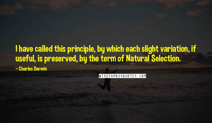 Charles Darwin Quotes: I have called this principle, by which each slight variation, if useful, is preserved, by the term of Natural Selection.