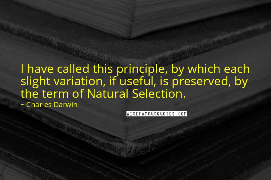 Charles Darwin Quotes: I have called this principle, by which each slight variation, if useful, is preserved, by the term of Natural Selection.