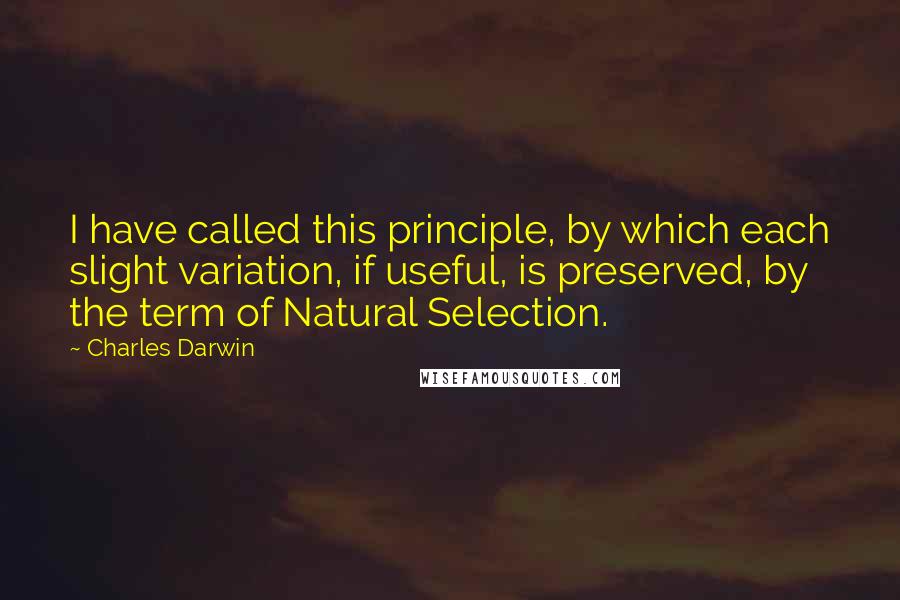 Charles Darwin Quotes: I have called this principle, by which each slight variation, if useful, is preserved, by the term of Natural Selection.