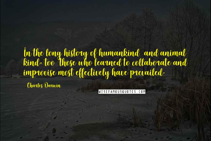 Charles Darwin Quotes: In the long history of humankind (and animal kind, too) those who learned to collaborate and improvise most effectively have prevailed.