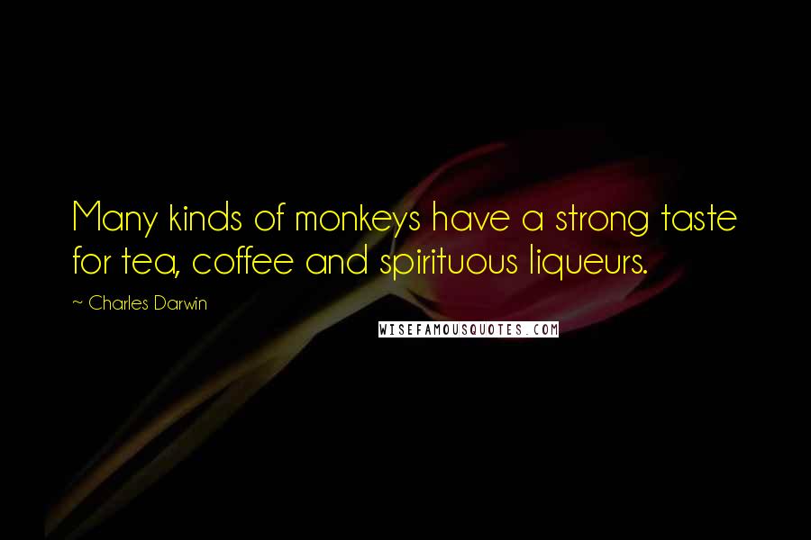 Charles Darwin Quotes: Many kinds of monkeys have a strong taste for tea, coffee and spirituous liqueurs.