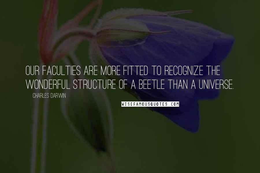 Charles Darwin Quotes: Our faculties are more fitted to recognize the wonderful structure of a beetle than a Universe.