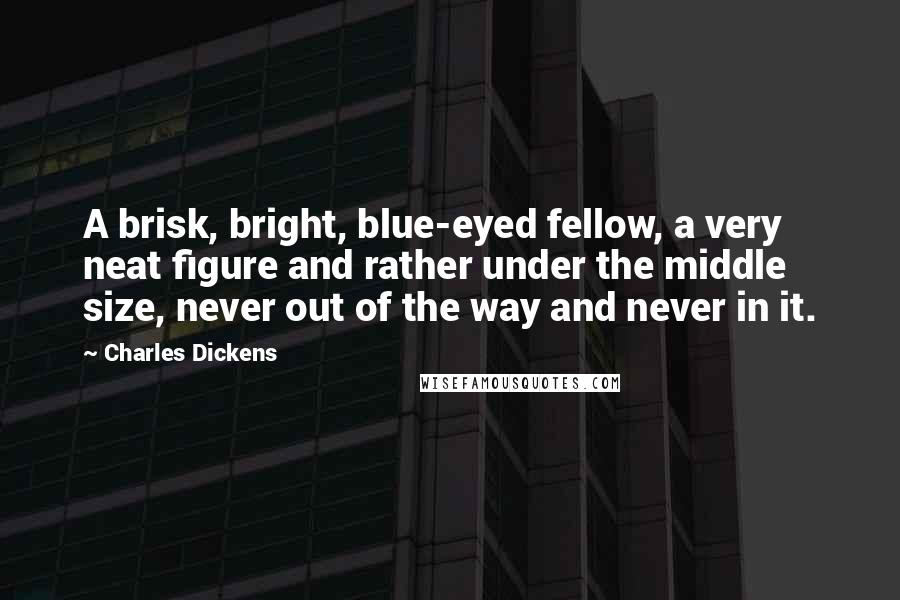 Charles Dickens Quotes: A brisk, bright, blue-eyed fellow, a very neat figure and rather under the middle size, never out of the way and never in it.