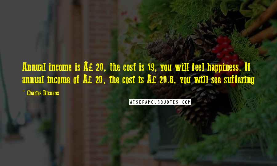 Charles Dickens Quotes: Annual income is £ 20, the cost is 19, you will feel happiness. If annual income of £ 20, the cost is £ 20.6, you will see suffering