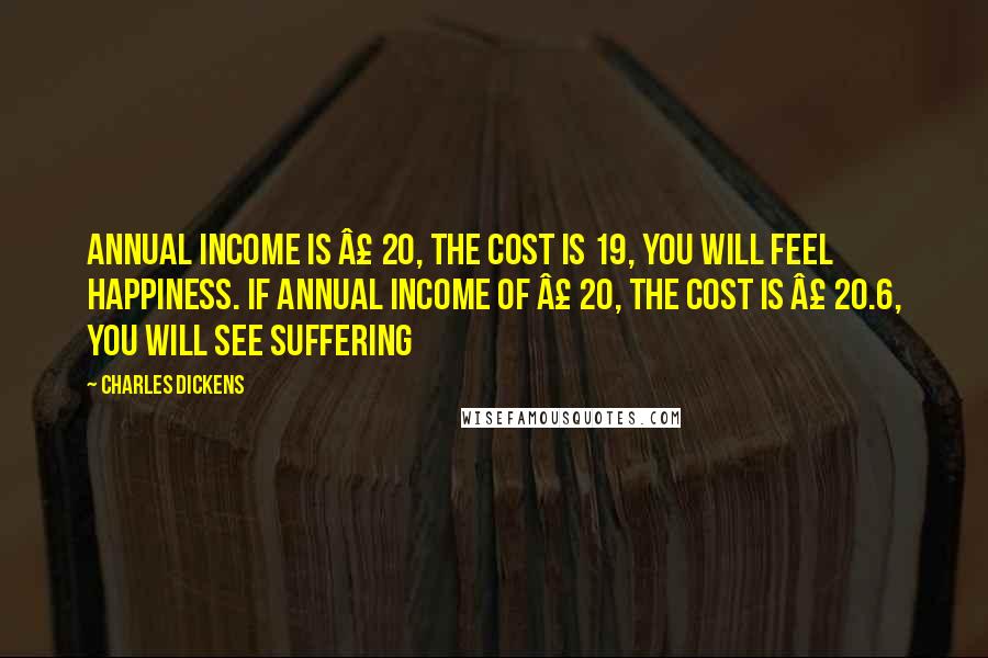 Charles Dickens Quotes: Annual income is £ 20, the cost is 19, you will feel happiness. If annual income of £ 20, the cost is £ 20.6, you will see suffering