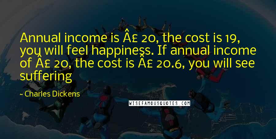 Charles Dickens Quotes: Annual income is £ 20, the cost is 19, you will feel happiness. If annual income of £ 20, the cost is £ 20.6, you will see suffering