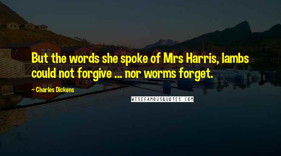 Charles Dickens Quotes: But the words she spoke of Mrs Harris, lambs could not forgive ... nor worms forget.