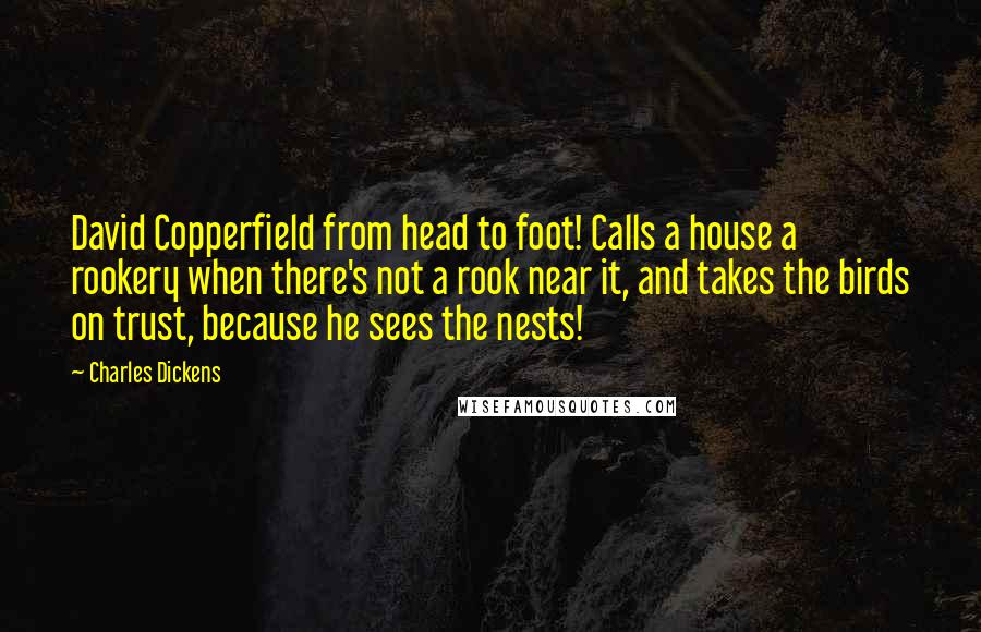 Charles Dickens Quotes: David Copperfield from head to foot! Calls a house a rookery when there's not a rook near it, and takes the birds on trust, because he sees the nests!