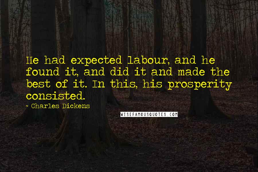 Charles Dickens Quotes: He had expected labour, and he found it, and did it and made the best of it. In this, his prosperity consisted.