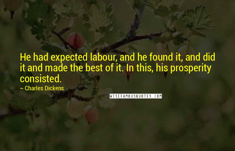 Charles Dickens Quotes: He had expected labour, and he found it, and did it and made the best of it. In this, his prosperity consisted.