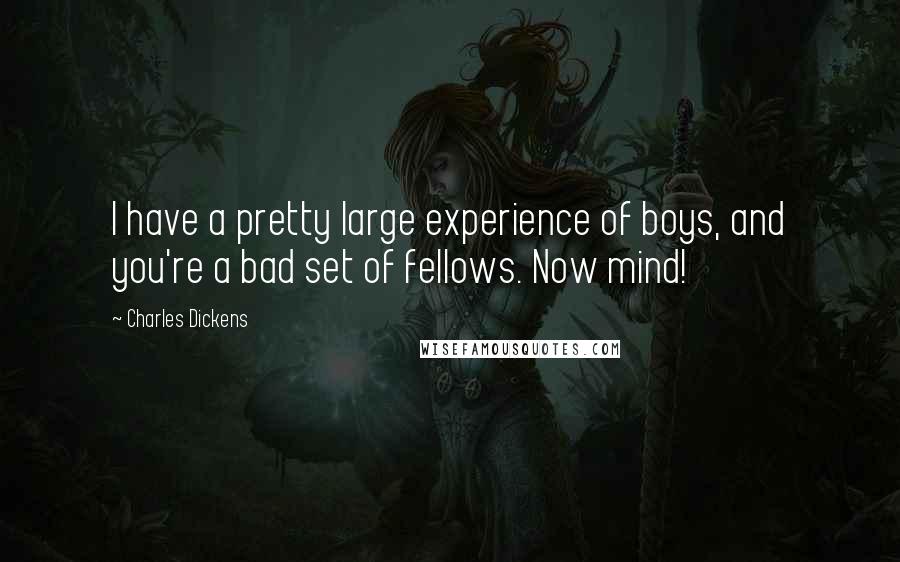 Charles Dickens Quotes: I have a pretty large experience of boys, and you're a bad set of fellows. Now mind!