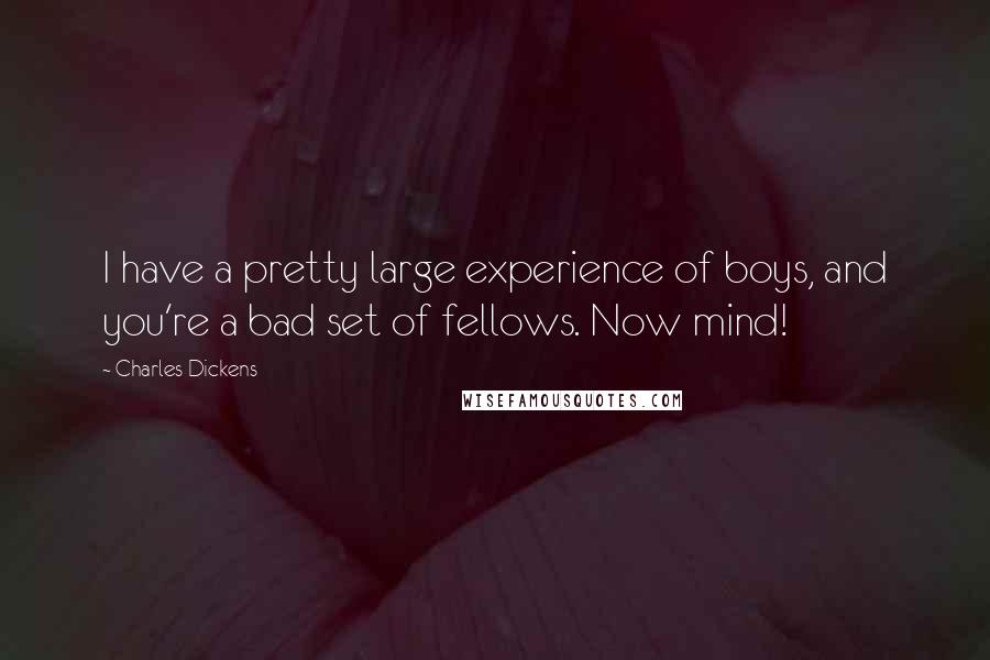 Charles Dickens Quotes: I have a pretty large experience of boys, and you're a bad set of fellows. Now mind!