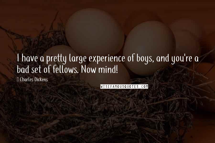 Charles Dickens Quotes: I have a pretty large experience of boys, and you're a bad set of fellows. Now mind!