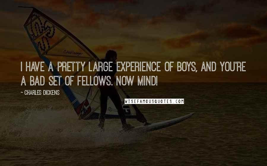 Charles Dickens Quotes: I have a pretty large experience of boys, and you're a bad set of fellows. Now mind!