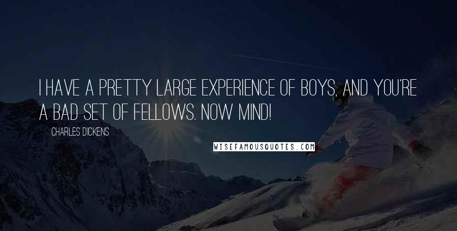 Charles Dickens Quotes: I have a pretty large experience of boys, and you're a bad set of fellows. Now mind!