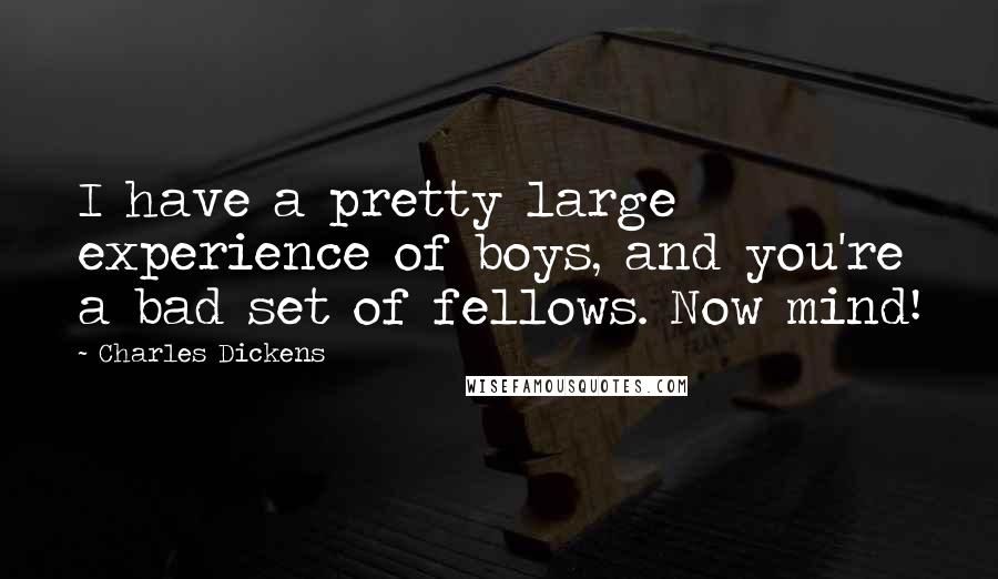 Charles Dickens Quotes: I have a pretty large experience of boys, and you're a bad set of fellows. Now mind!